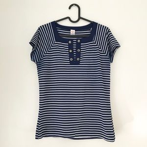 Vtg 1960s Navy Striped Sailor Top